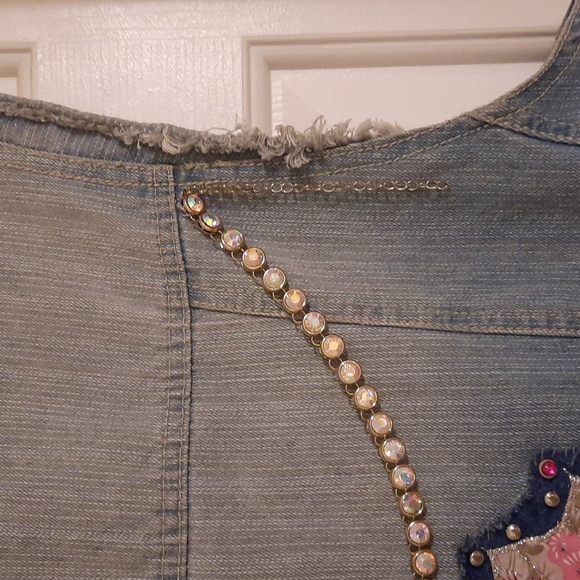 Sparkle, denim, roses, Vest 2x or great as oversize vest for l/xl rock n roll - Picture 5 of 8